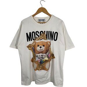 Moschino Couture Bear Frame Double Layer Crewneck Graphic Tee White mens size XL